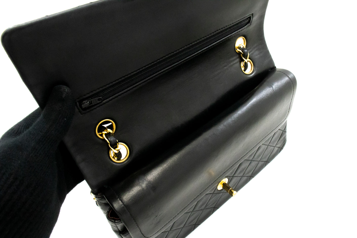 CHANEL Classic Double Flap 10" Chain Schoudertas Zwart Lamsleer am2 hannari-shop