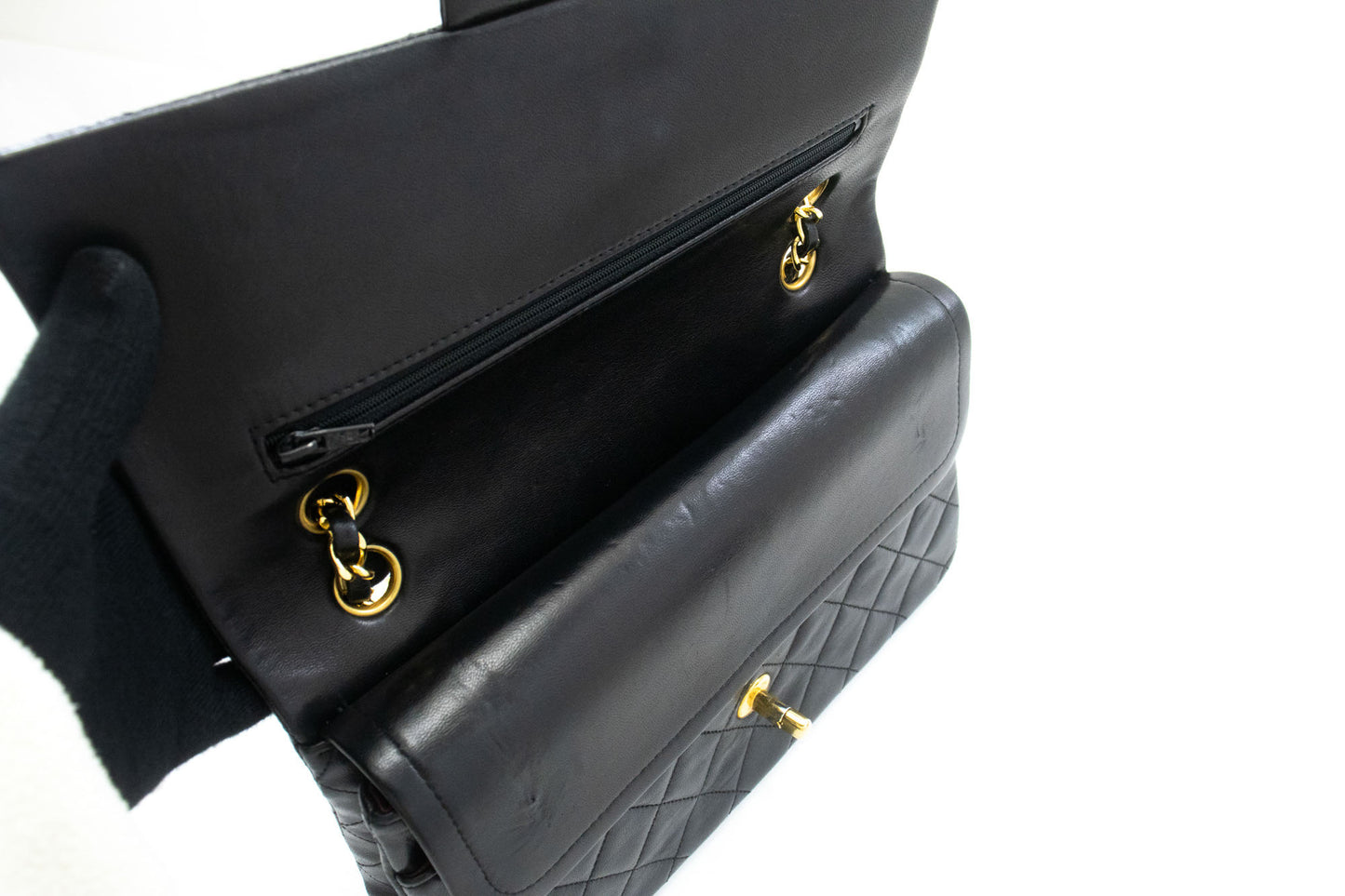 CHANEL Classic Double Flap 10" Chain Schoudertas Zwart Lamsleer ad8 hannari-shop
