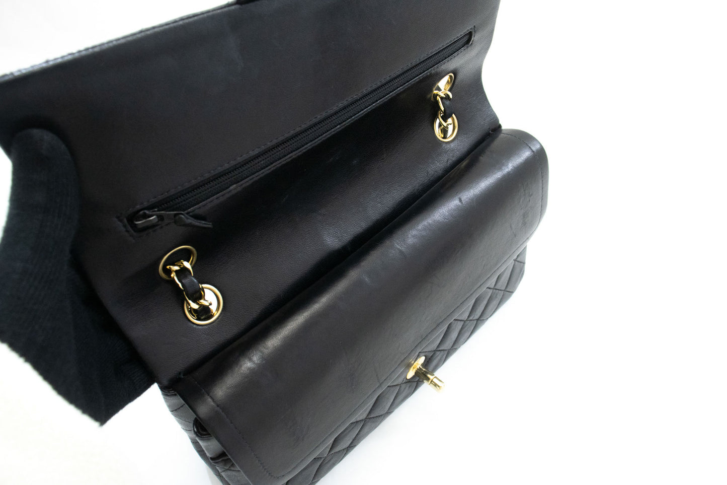 CHANEL Classic Double Flap 10" Chain Schoudertas Zwart Lamsleer ac9 hannari-shop