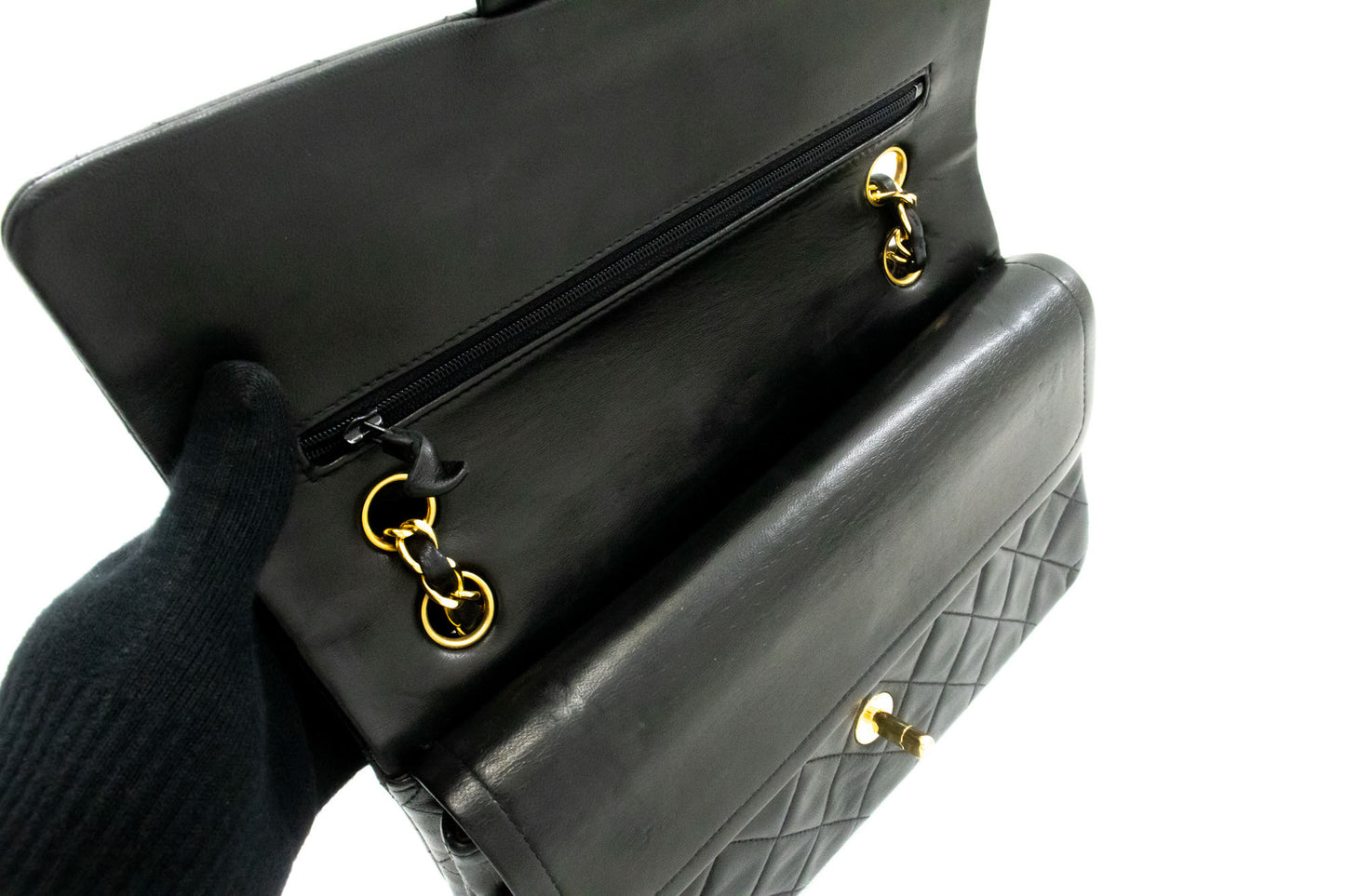 CHANEL Classic Double Flap 10" Chain Schoudertas Zwart Lamsleer ag1 hannari-shop