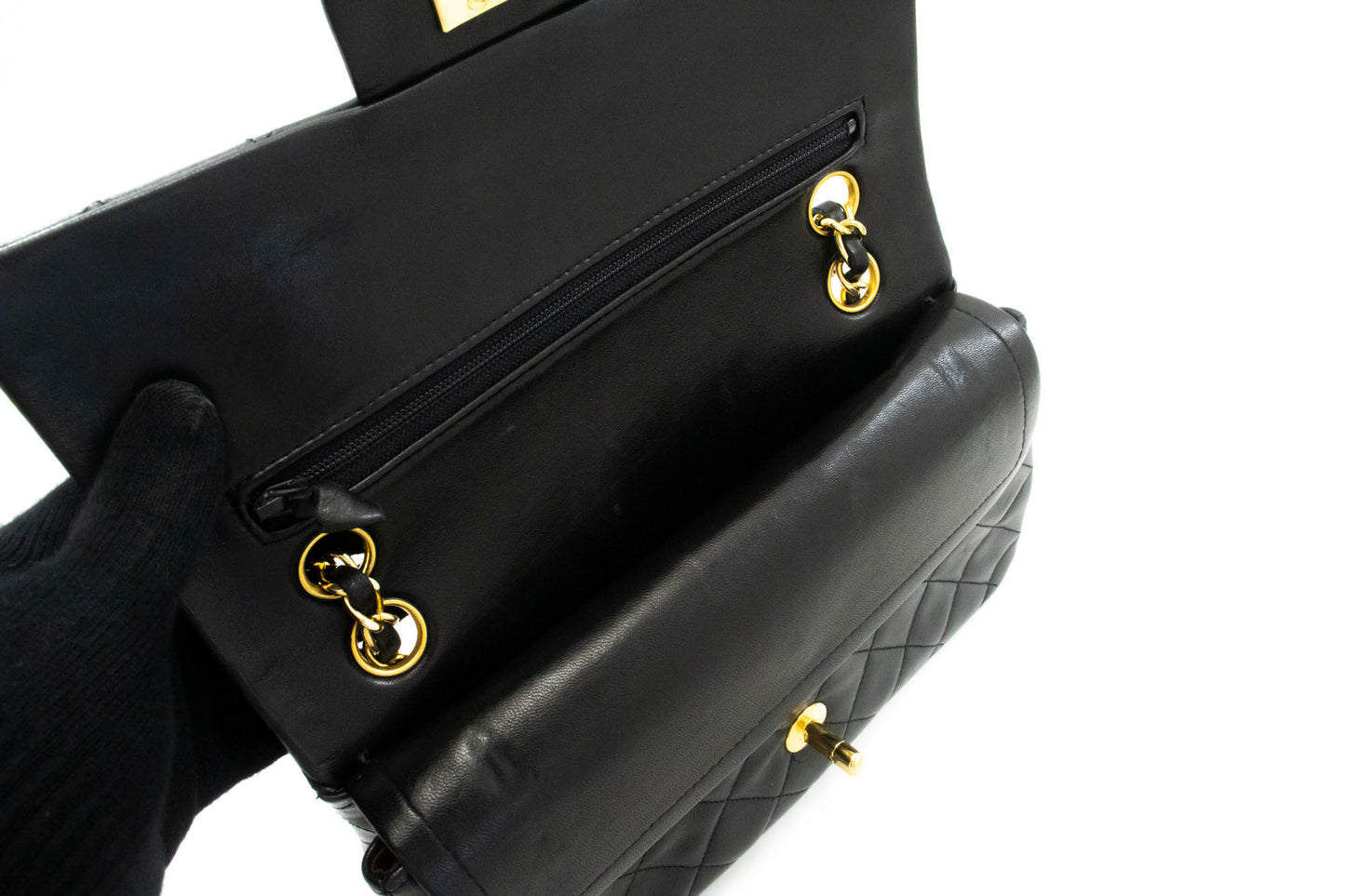 CHANEL Classic Double Flap 9" Chain Shoulder Bag Black Lambskin ag6 hannari-shop