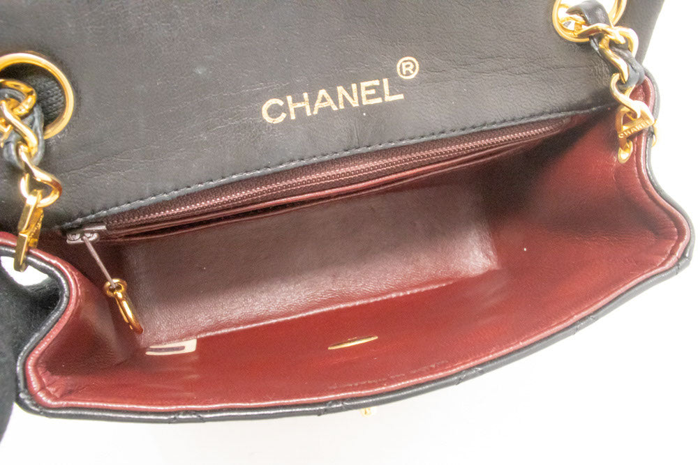 CHANEL Mini Square Kleine Chain Shoulder Bag Crossbody Zwart Lam ag7 hannari-shop