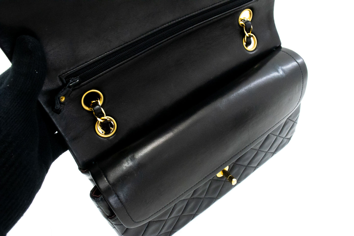 CHANEL Classic Double Flap 10" Chain Schoudertas Zwart Lamsleer aj8 hannari-shop