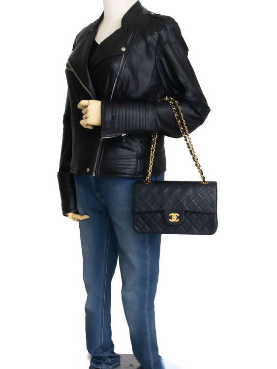 CHANEL Classic Double Flap 9" Chain Schoudertas Zwart Lamsleer ak5 hannari-shop