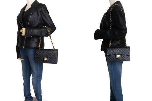 CHANEL Classic Double Flap 9" Chain Schoudertas Zwart Lamsleer aj7 hannari-shop