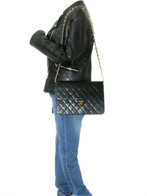 CHANEL Chain Shoulder Bag Clutch Zwart Gewatteerde Flap Lambskin Tas k11 hannari-shop