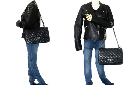 CHANEL Large Chain Shoulder Bag van Gegranuleerd Kalfleer met Klep SV Classic L06 hannari-shop