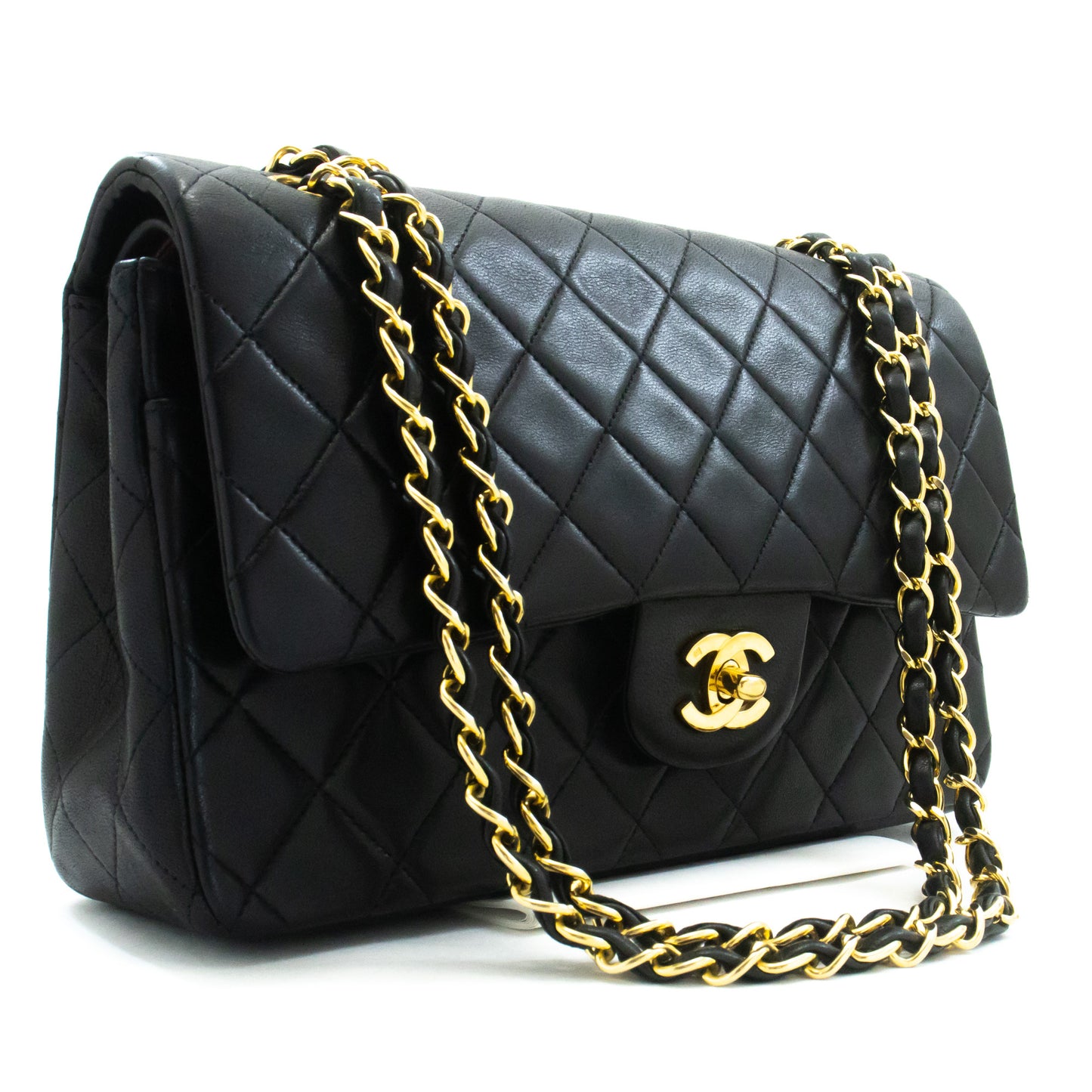 CHANEL Classic Double Flap 10" Chain Shoulder Bag Black Lambskin am3 hannari-shop
