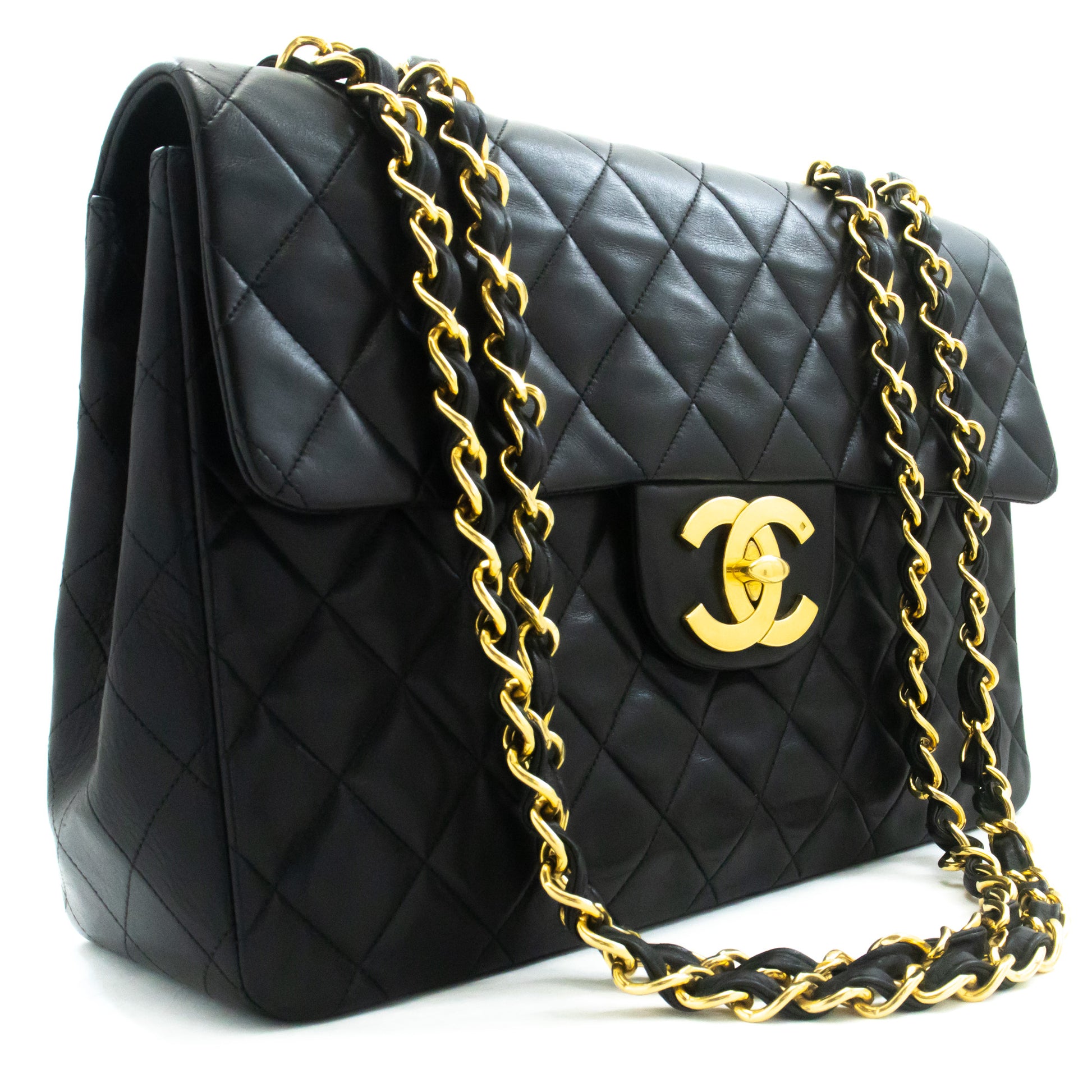 CHANEL Classic Large 13" Flap Chain Shoulder Bag Zwart lamsleer am4 hannari-shop