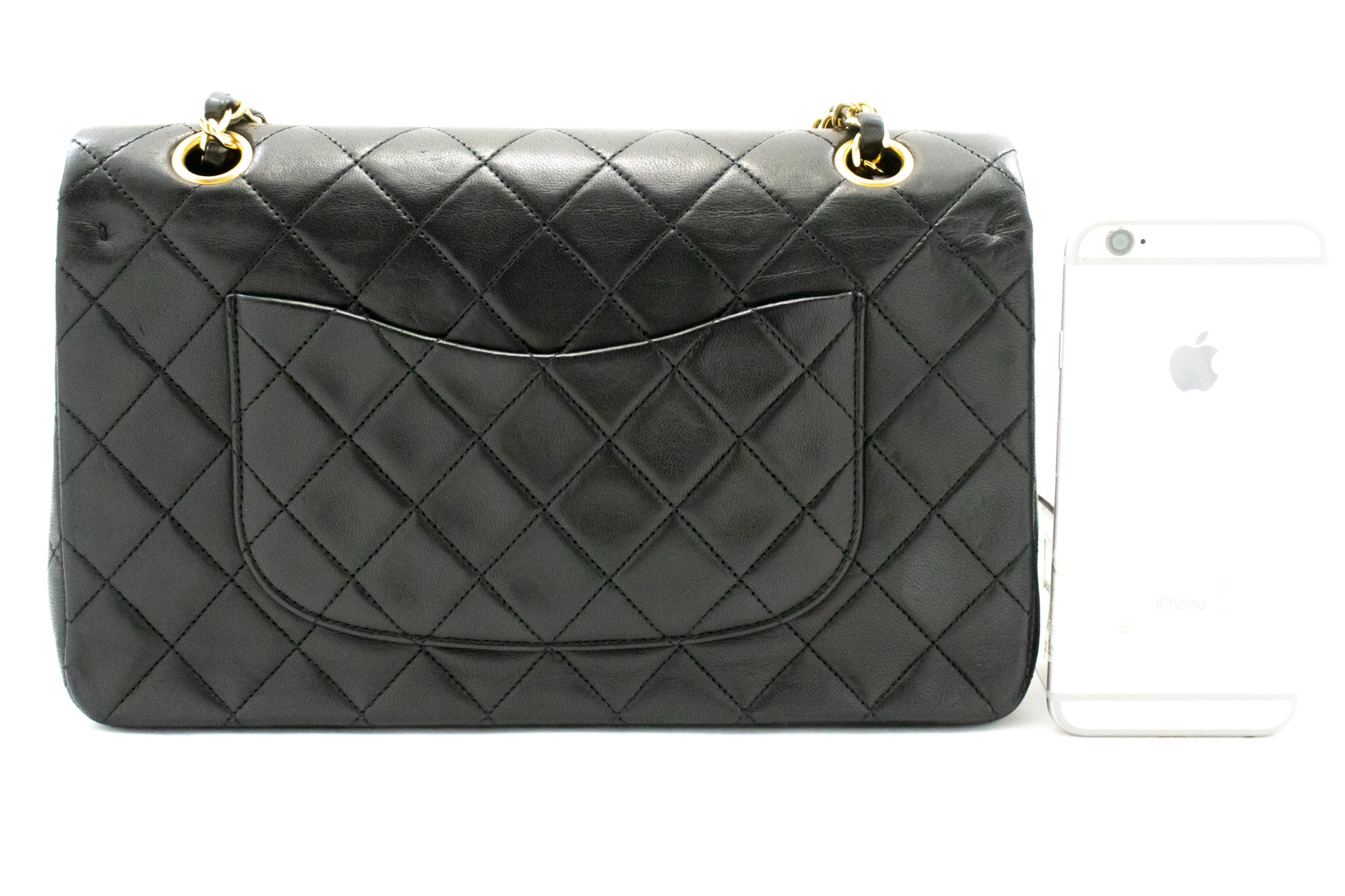 CHANEL Classic Double Flap 10" Chain Shoulder Bag Black Lambskin ak7 hannari-shop