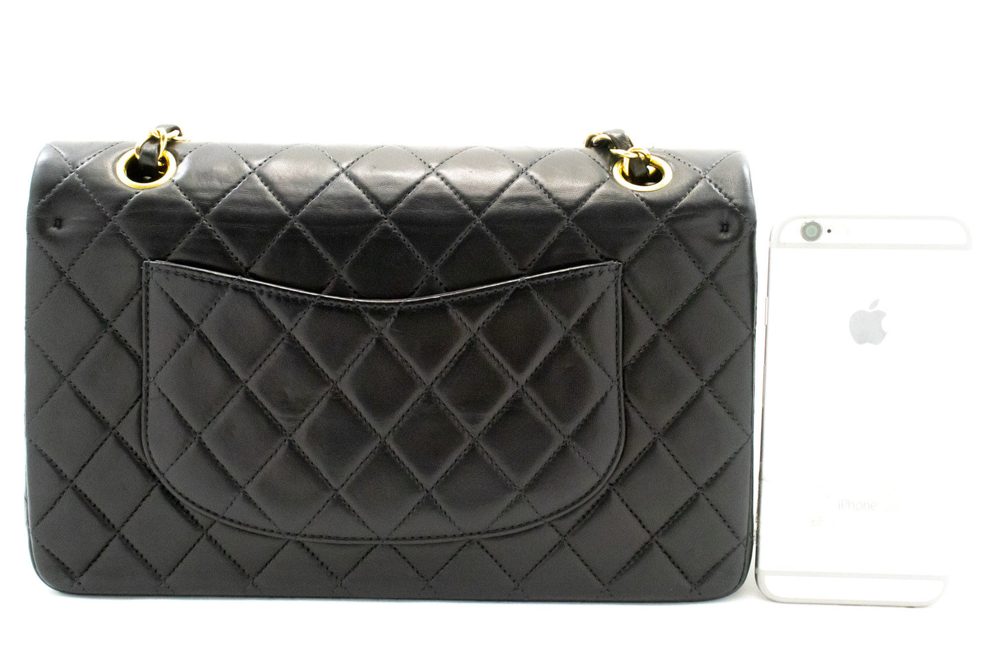 CHANEL Classic Double Flap 10" Chain Shoulder Bag Black Lambskin am9 hannari-shop
