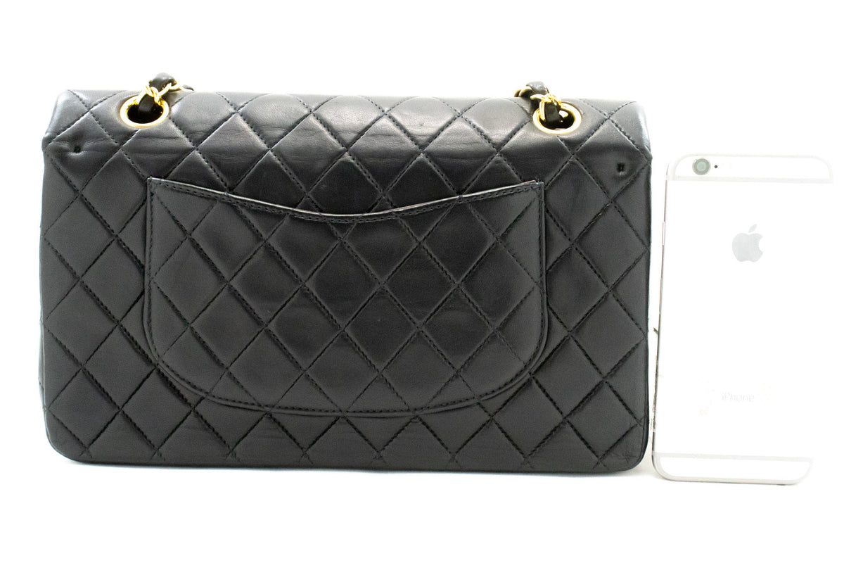 CHANEL Classic Double Flap 10" Chain Shoulder Bag Black Lambskin an1 hannari-shop