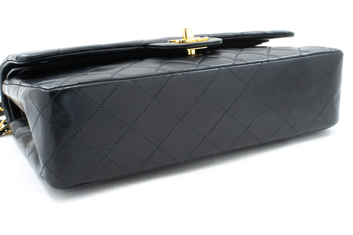 CHANEL Classic Double Flap 10" Chain Shoulder Bag Black Lambskin an1 hannari-shop