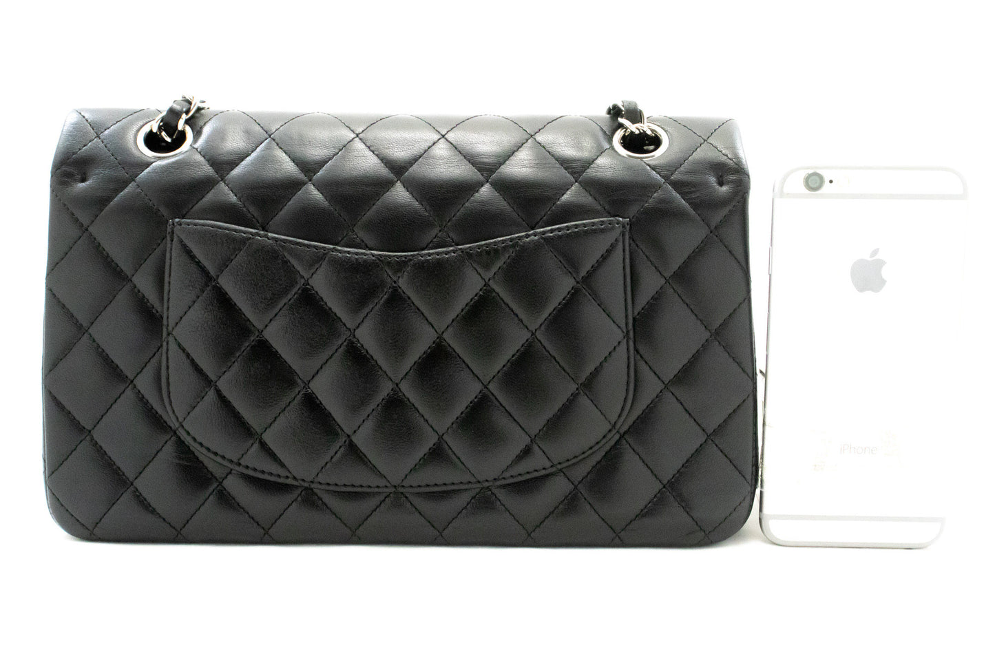 CHANEL Classic Double Flap 10" Chain Shoulder Bag Black Lambskin am6 hannari-shop