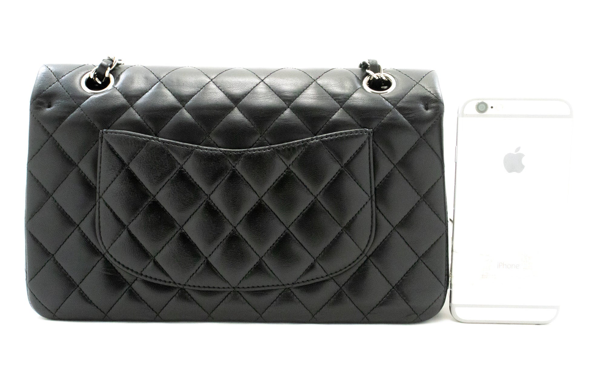CHANEL Classic Double Flap 10" Chain Shoulder Bag Black Lambskin am6 hannari-shop