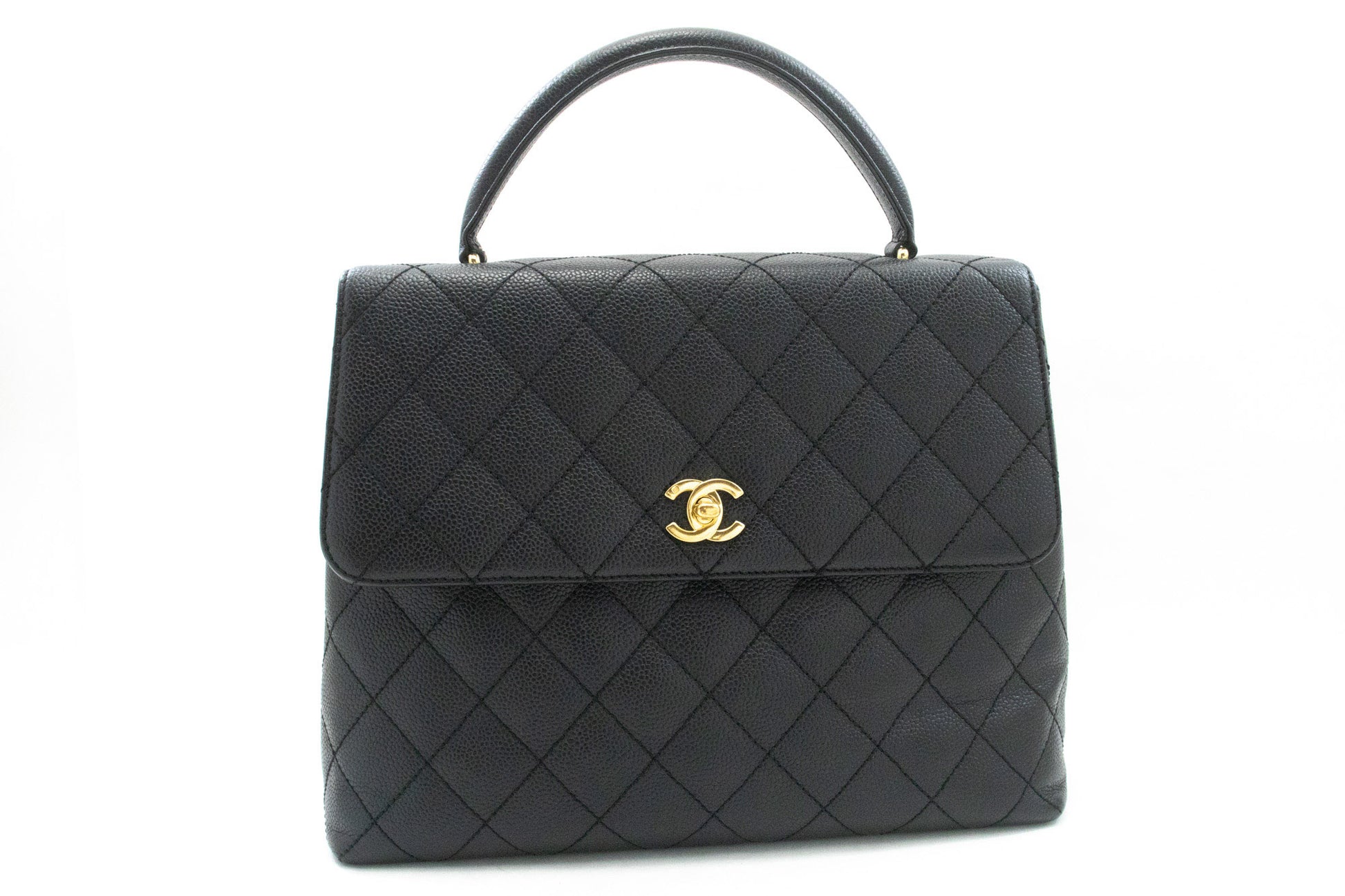 CHANEL Grained Calfskin Handbag Top Handle Bag Kelly Black Flap an4 hannari-shop