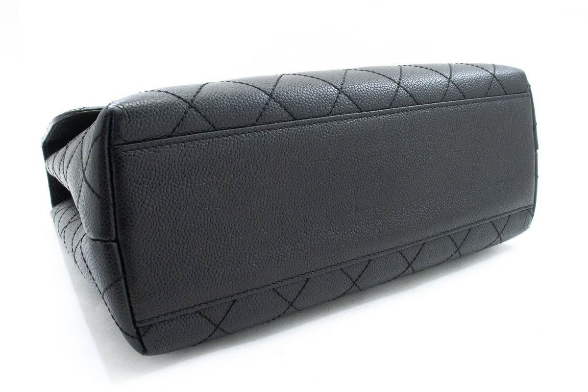 CHANEL Grained Calfskin Handbag Top Handle Bag Kelly Black Flap an4 hannari-shop