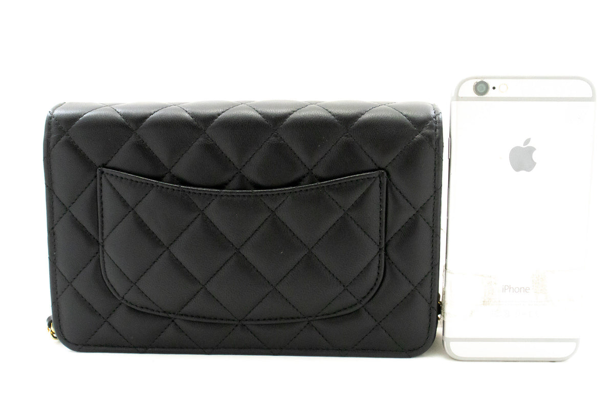 CHANEL Black Classic Wallet On Chain WOC Shoulder Bag Gold Clutch an9 hannari-shop