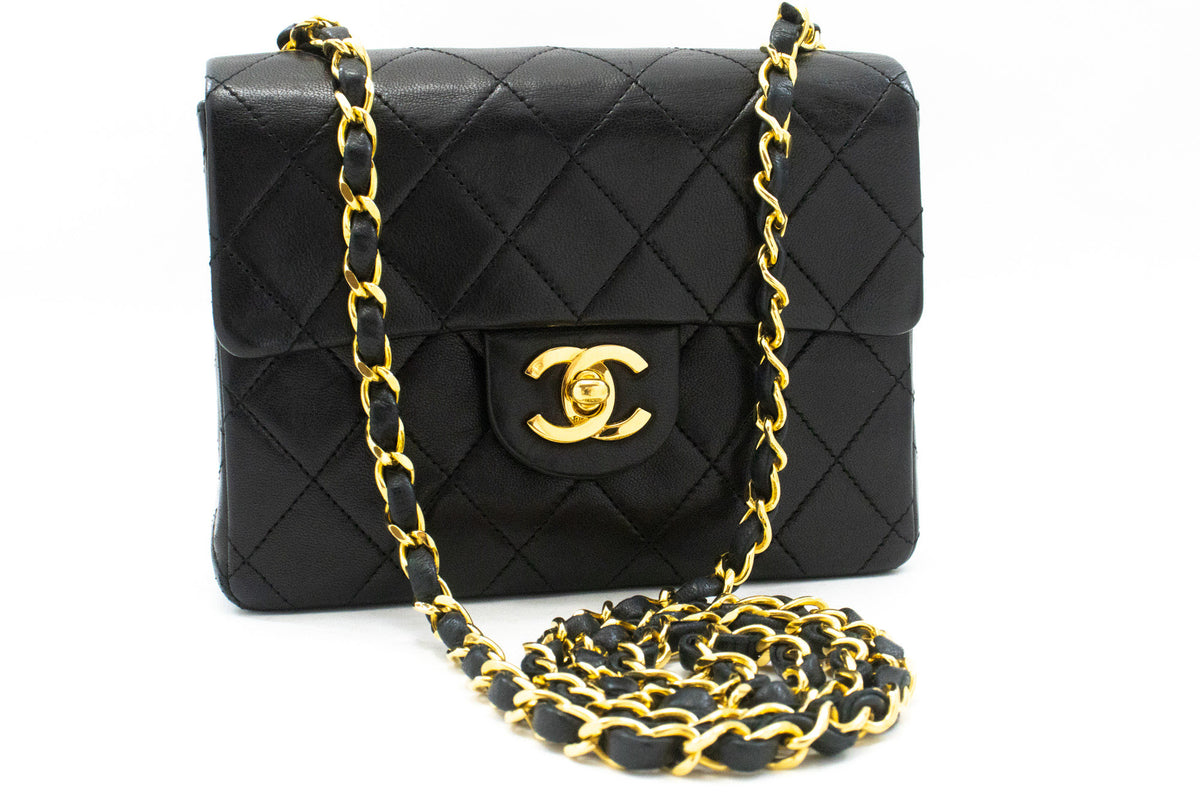CHANEL Mini Square Small Chain Shoulder Bag Crossbody Black Purse ao3 hannari-shop