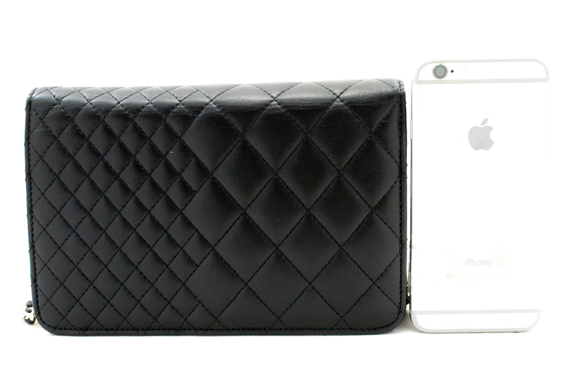 CHANEL Black Classic Wallet On Chain WOC Shoulder Bag Crossbody ao2 hannari-shop