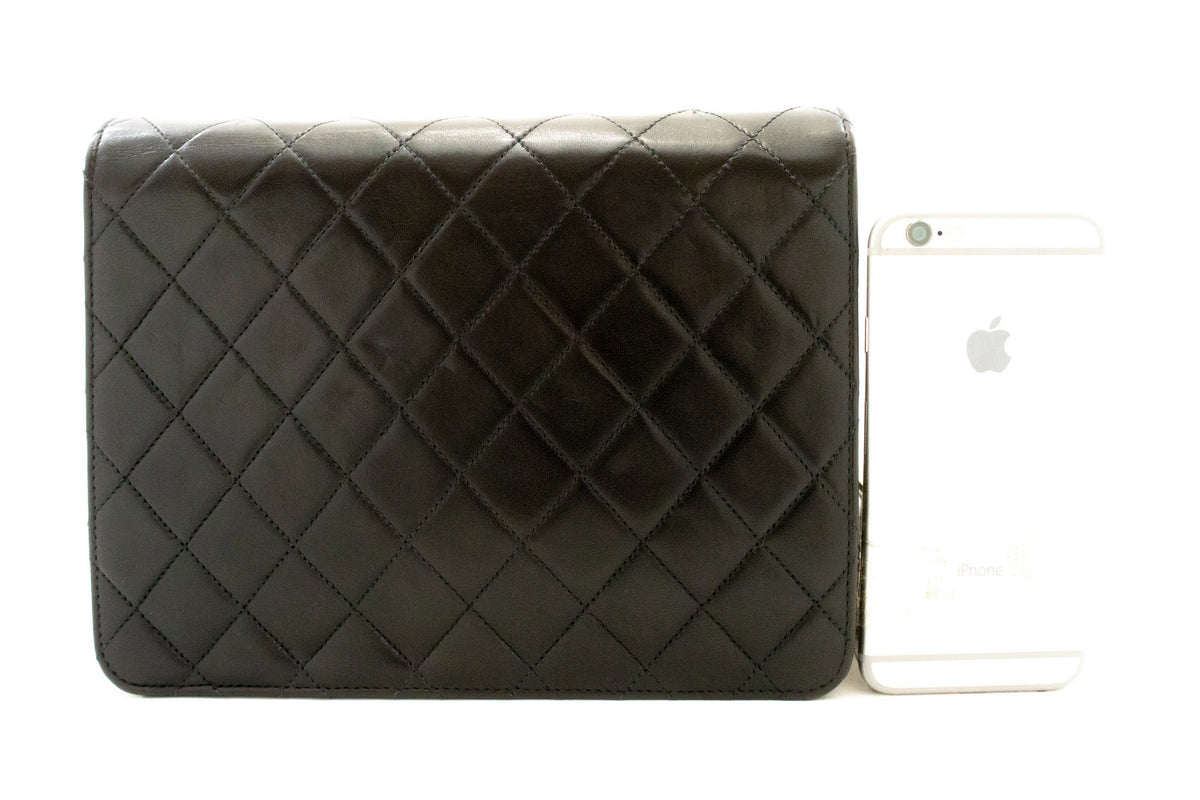 CHANEL Small Chain Shoulder Bag Clutch Black Quilted Flap Lambskin ao8 — back hannari-shop