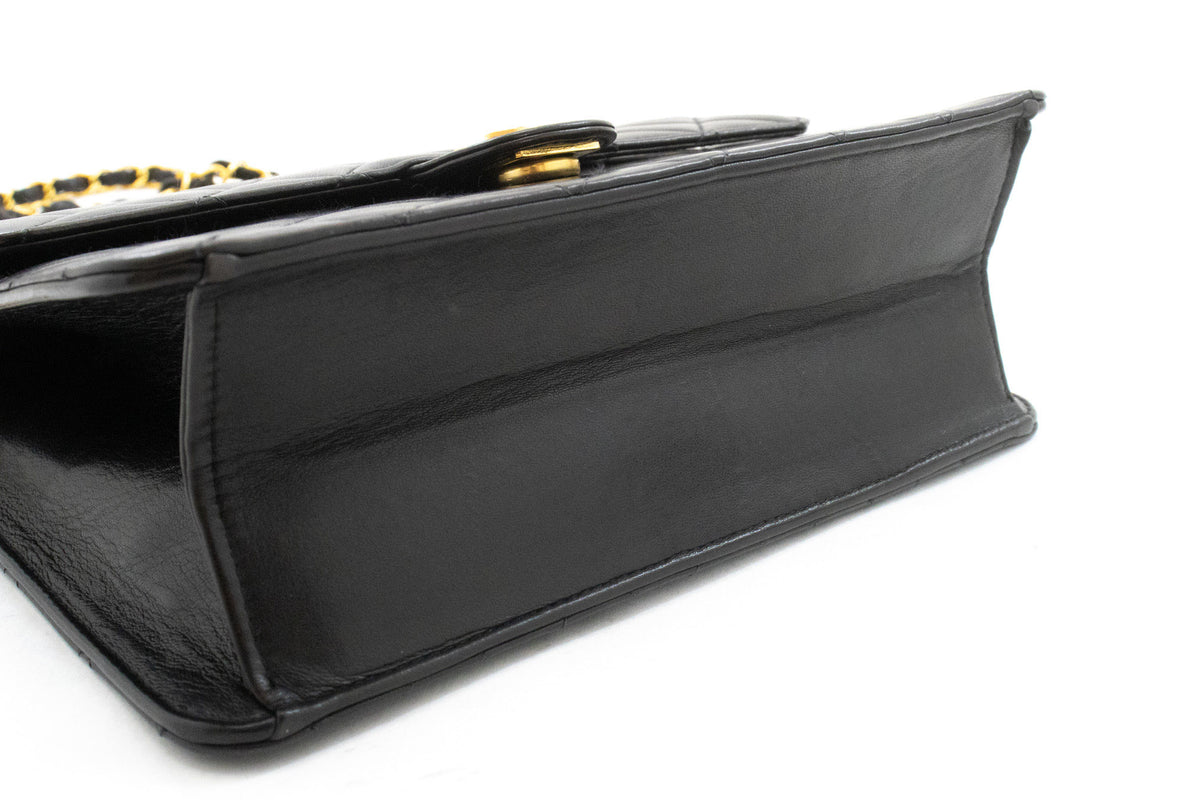 CHANEL Small Chain Shoulder Bag Clutch Black Quilted Flap Lambskin ao8 — bottom hannari-shop
