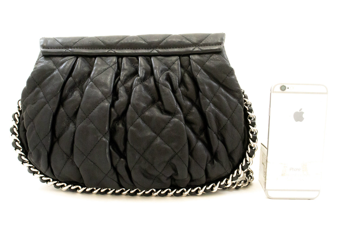 CHANEL Chain Around Shoulder Bag Crossbody Zwart kalfsleer ap9 — achterzijde hannari-shop
