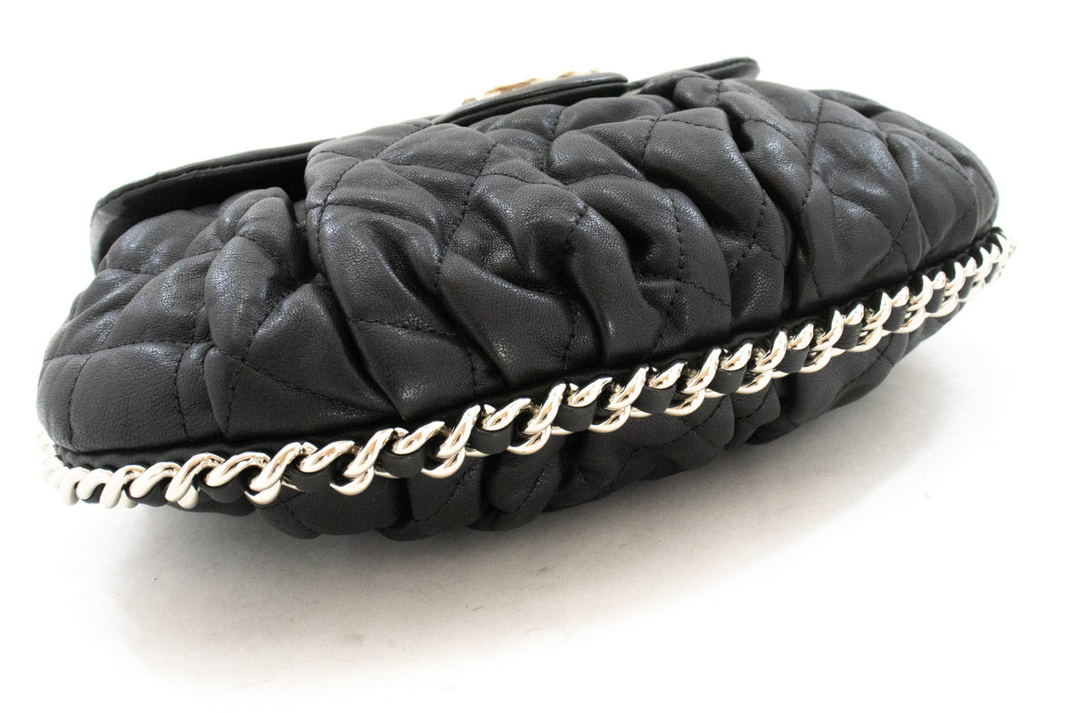 CHANEL Chain Around Shoulder Bag Crossbody Zwart kalfsleer ap9 — onderzijde hannari-shop