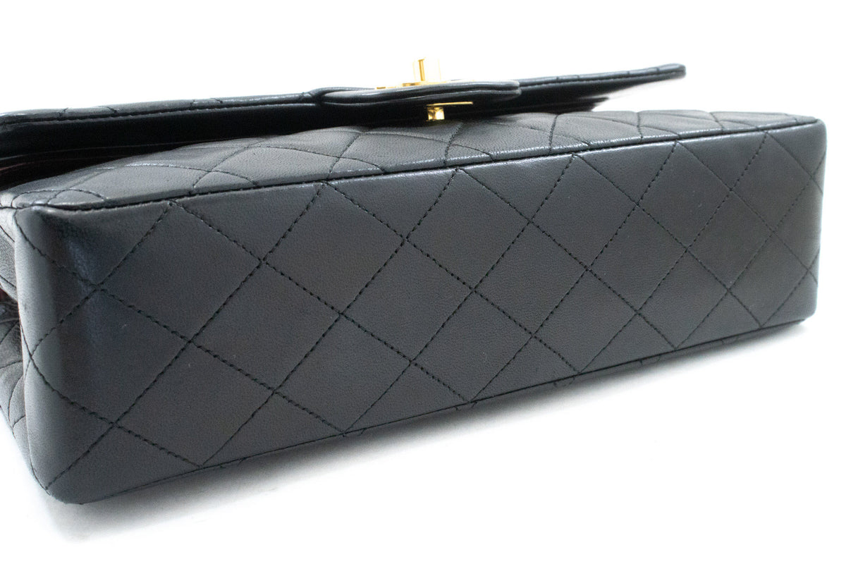 CHANEL Classic Double Flap 10" Chain Schoudertas Zwart Lamsleer ap6 — onderzijde hannari-shop