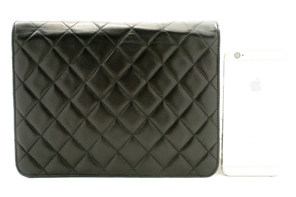 CHANEL Small Chain Schoudertas Clutch Zwart Gewatteerde Flap Lamsskin ap4 — achterkant hannari-shop