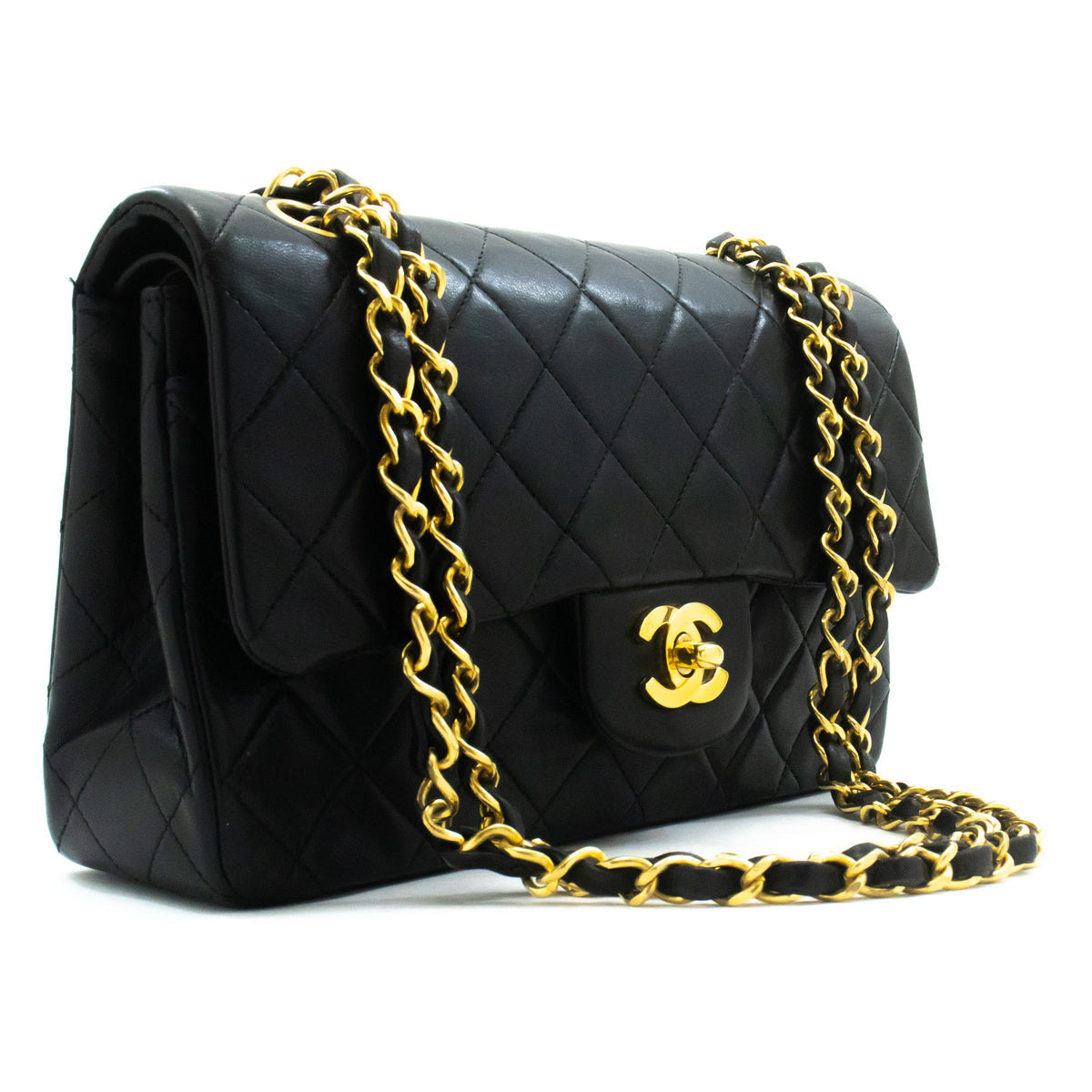 CHANEL Classic Double Flap 9" Chain Schoudertas Zwart Lamsleer ap2 — bovenaanzicht hannari-shop