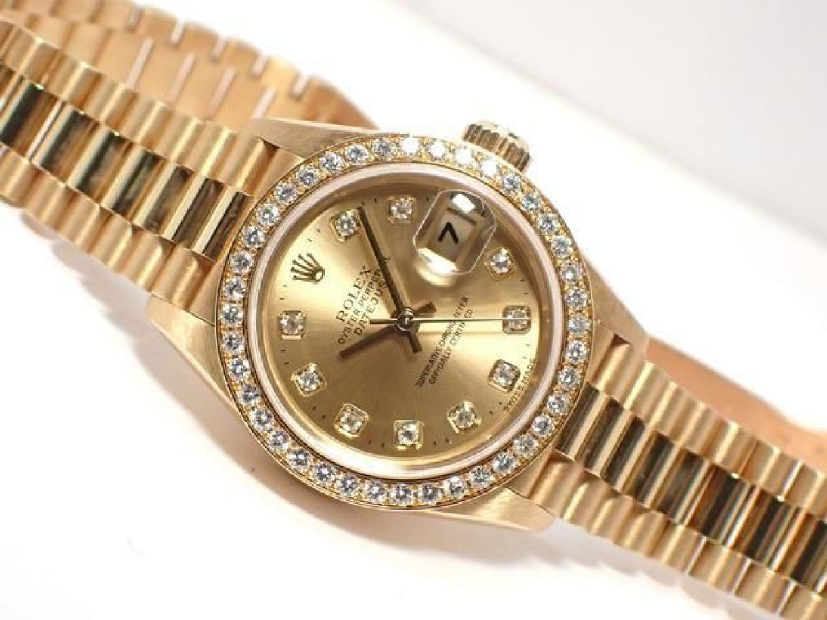 ROLEX Datejust champagne 10P diamond bezel diamond 18KYG President Bracelet A-serie heren 193199743 hannari-shop