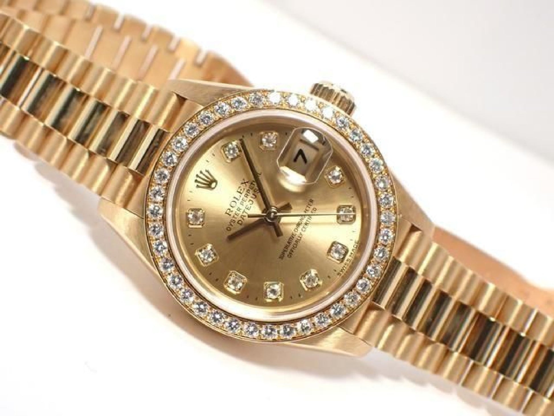 ROLEX Datejust champagne 10P diamond bezel diamond 18KYG President Bracelet A-serie heren 193199743 hannari-shop