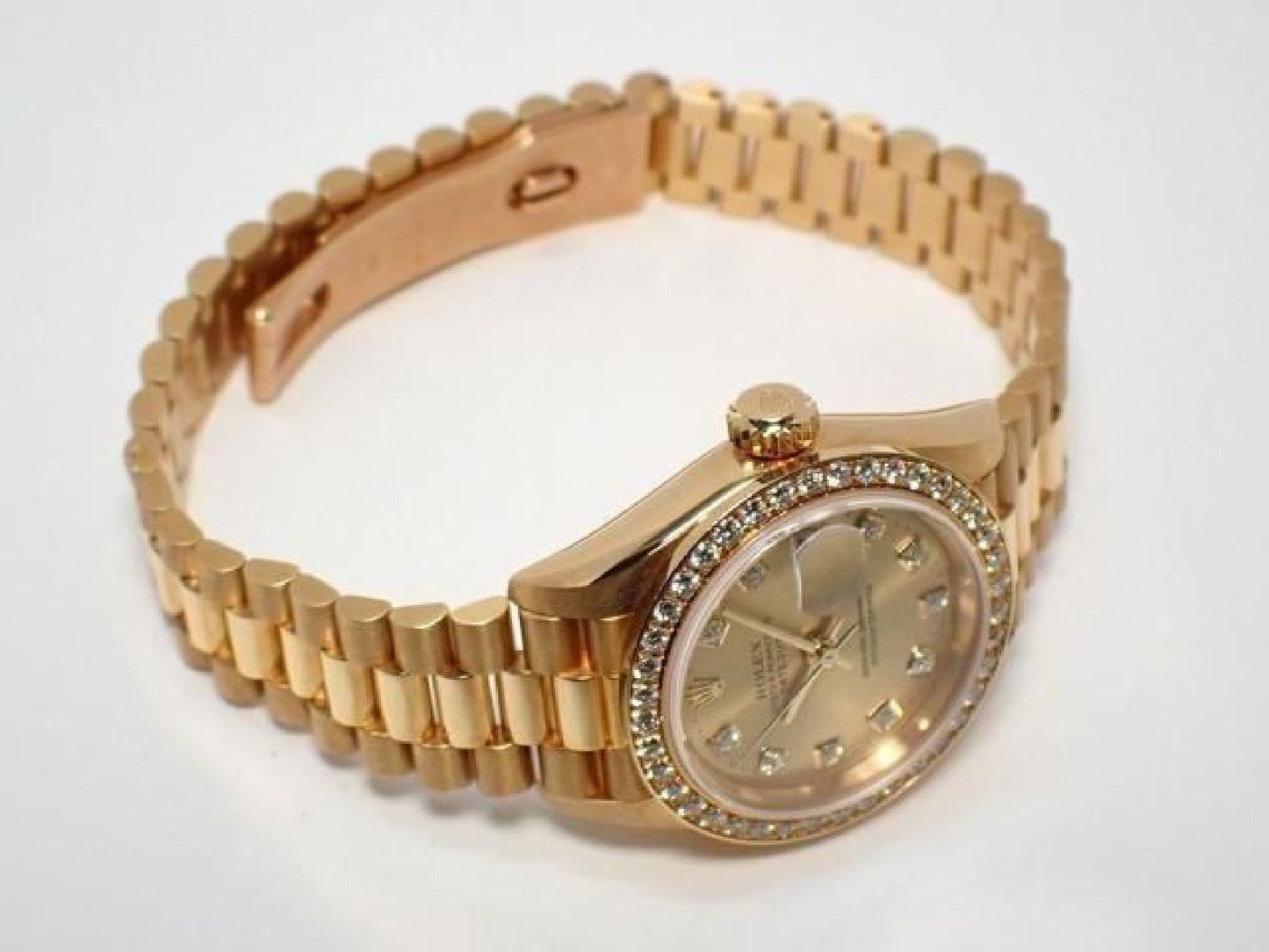 ROLEX Datejust champagne 10P diamond bezel diamond 18KYG President Bracelet A-serie heren 193199743 hannari-shop