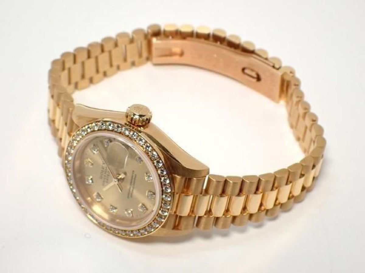 ROLEX Datejust champagne 10P diamond bezel diamond 18KYG President Bracelet A-serie heren 193199743 hannari-shop