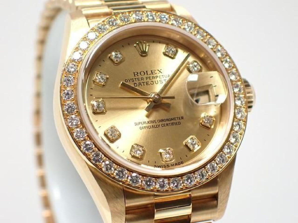 ROLEX Datejust champagne 10P diamond bezel diamond 18KYG President Bracelet A-serie heren 193199743 hannari-shop