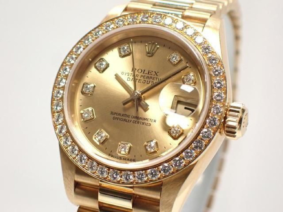 ROLEX Datejust champagne 10P diamond bezel diamond 18KYG President Bracelet A-serie heren 193199743 hannari-shop