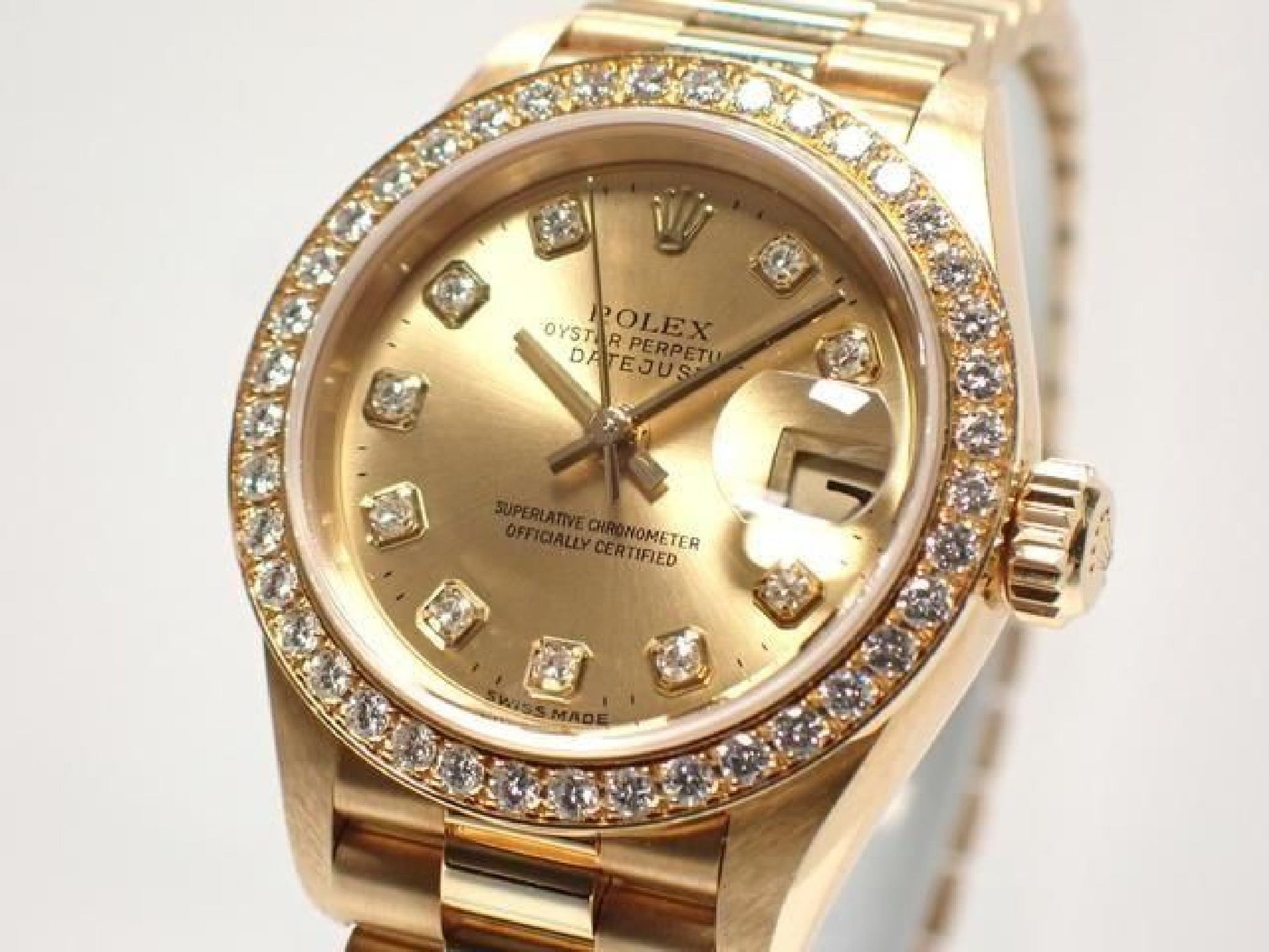 ROLEX Datejust champagne 10P diamond bezel diamond 18KYG President Bracelet A-serie heren 193199743 hannari-shop