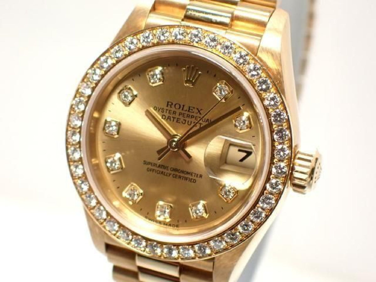 ROLEX Datejust champagne 10P diamond bezel diamond 18KYG President Bracelet A-serie heren 193199743 hannari-shop
