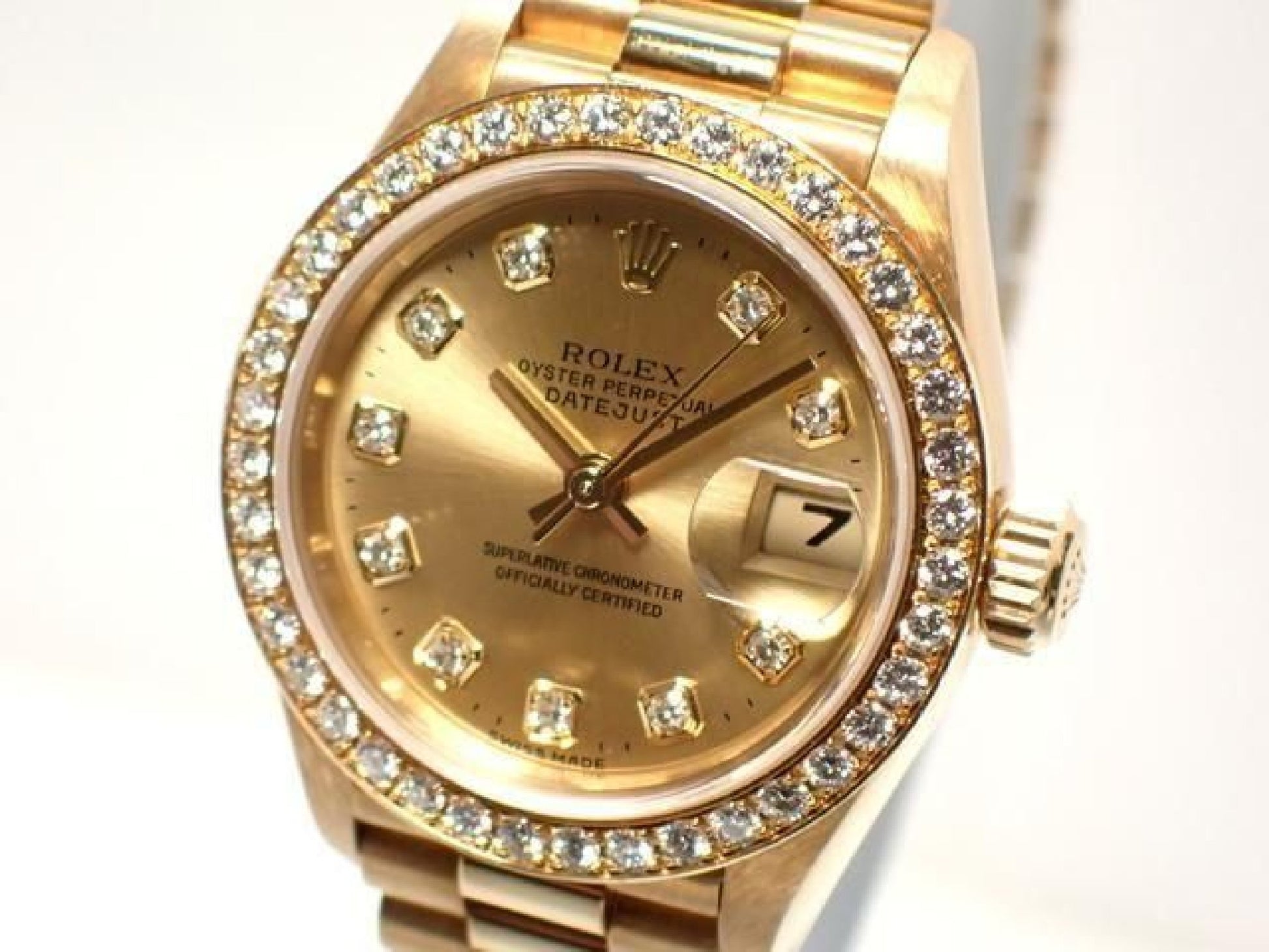 ROLEX Datejust champagne 10P diamond bezel diamond 18KYG President Bracelet A-serie heren 193199743 hannari-shop