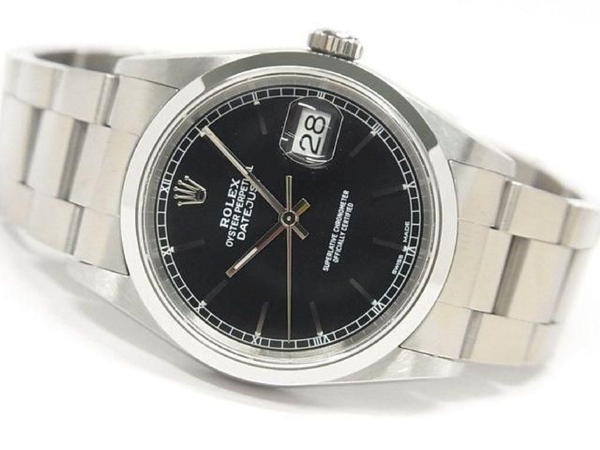 ROLEX Datejust zwarte wijzerplaat 16200 P-serie heren 193793597 hannari-shop