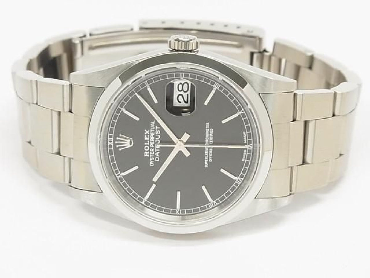 ROLEX Datejust zwarte wijzerplaat 16200 P-serie heren 193793597 hannari-shop