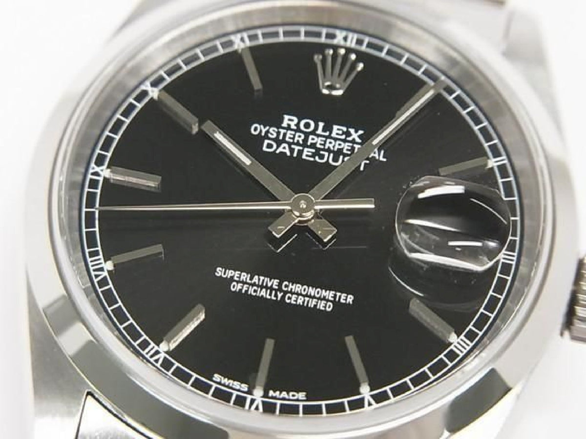 ROLEX Datejust zwarte wijzerplaat 16200 P-serie heren 193793597 hannari-shop