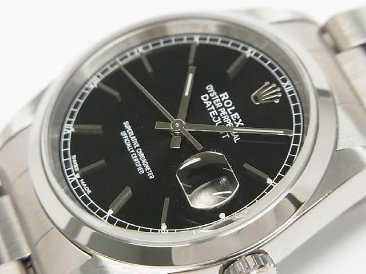 ROLEX Datejust zwarte wijzerplaat 16200 P-serie heren 193793597 hannari-shop