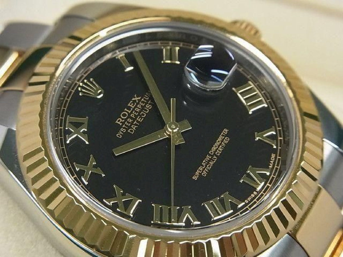 ROLEX DatejustII SS xYG combination Black Roman 116333 Genuine goods Mens 193837301 hannari-shop