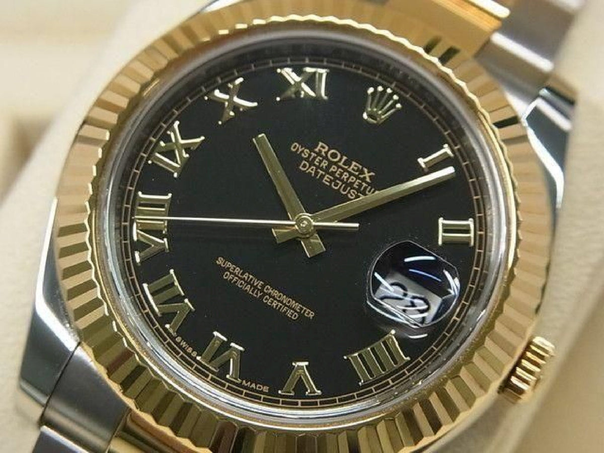 ROLEX DatejustII SS xYG combination Black Roman 116333 Genuine goods Mens 193837301 hannari-shop