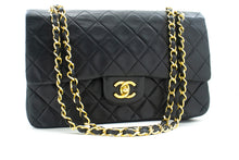 CHANEL Classic Double Flap 10" Chain Shoulder Bag Black Lambskin n05 hannari-shop