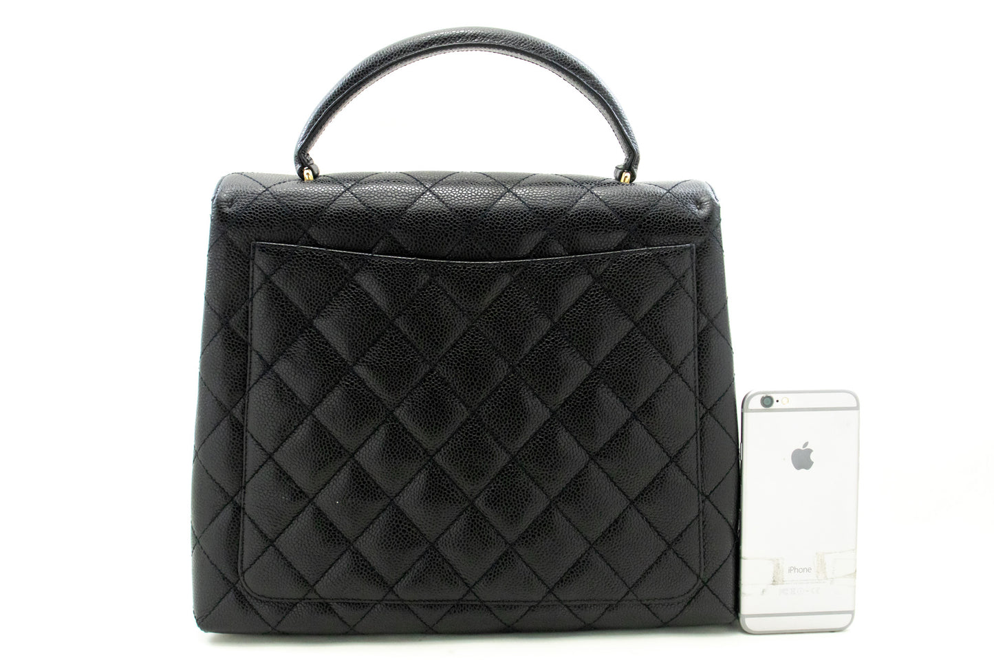 CHANEL Caviar Handtas Top Handle Tas Kelly Zwart Flap Leer Goud n63 hannari-shop