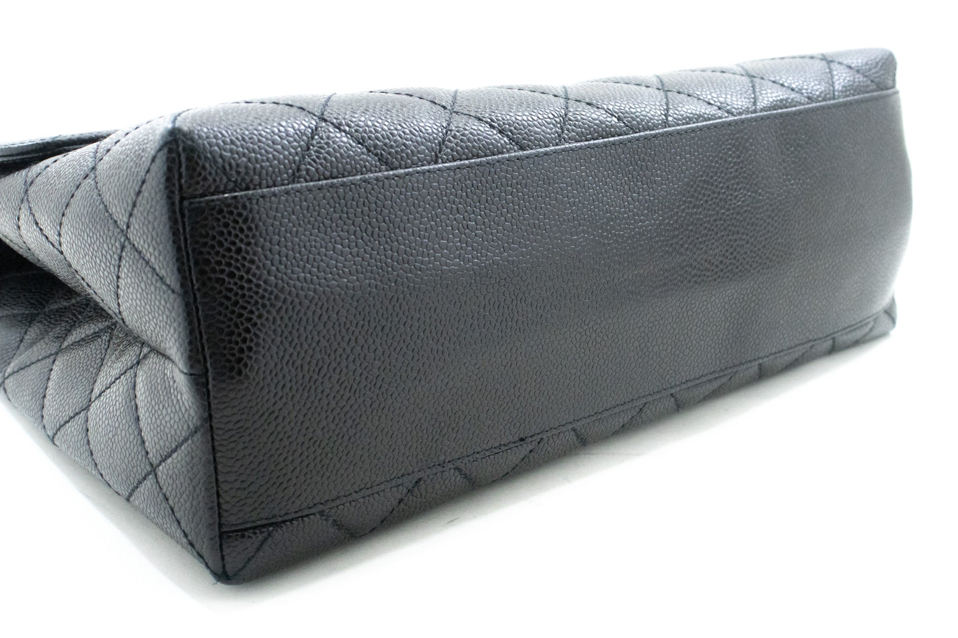 CHANEL Caviar Handtas Top Handle Tas Kelly Zwart Flap Leer Goud n63 hannari-shop