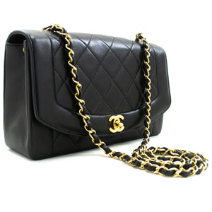 CHANEL Diana Flap Chain Shoulder Bag Black Quilted Lambskin Purse n76 hannari-shop